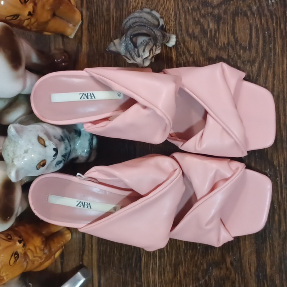 ZARA Petal Pink Padded Double Strap Kitten Heels sz.40/9 - Picture 3 of 7